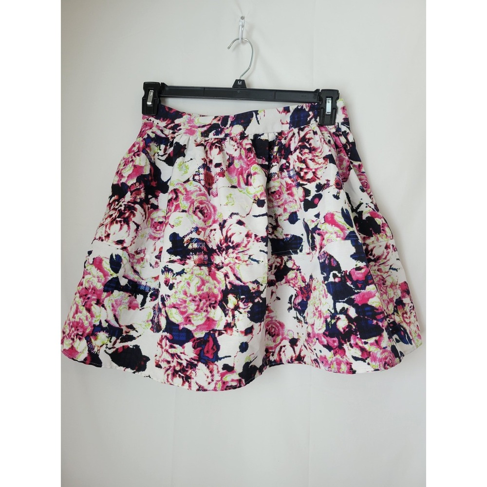 Express Women's Pink Floral Skater Skirt Size 8 High Waist Mini A-Line Party